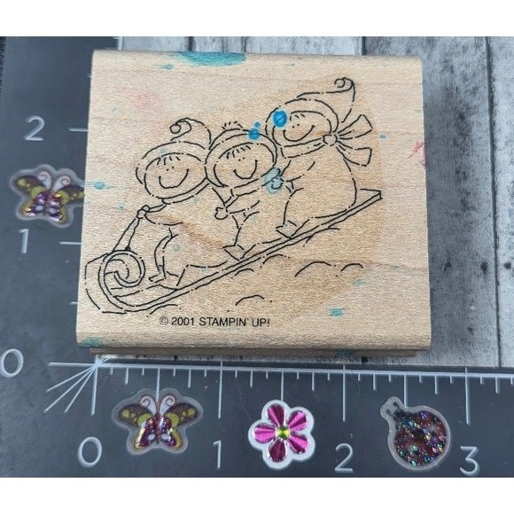 Stampin' Up! Other - Stampin' Up! Kids Sledding Snow Winter 2001 Rubber Stamp Wood #J9